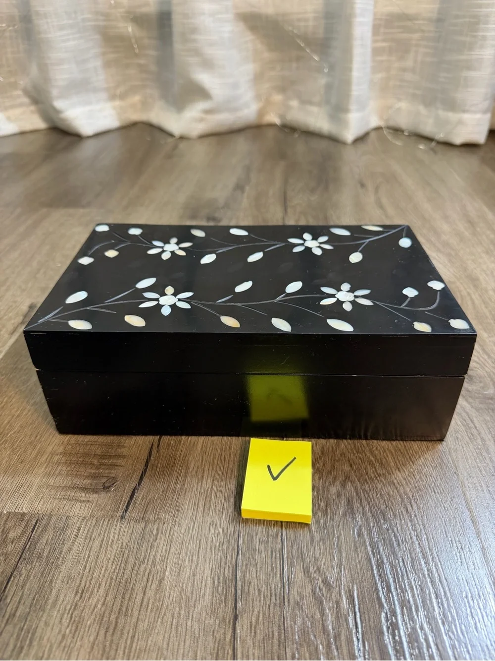 Black Decorative Storage Box with Mother-of-Pearl Inlay
